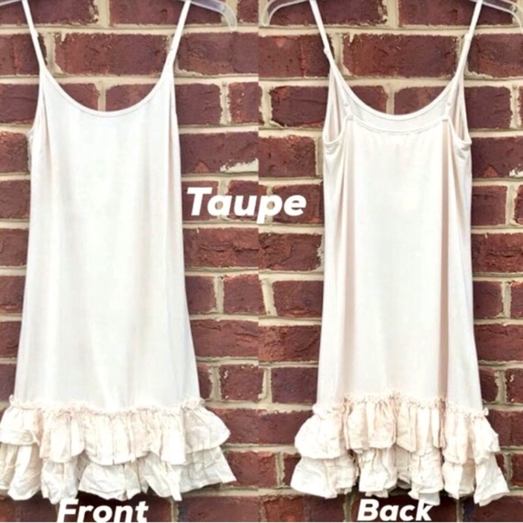 Taupe Double Ruffle Dress Extender Slip Layered Tiered Dress Multi-Way Strap - Picture 4 of 7